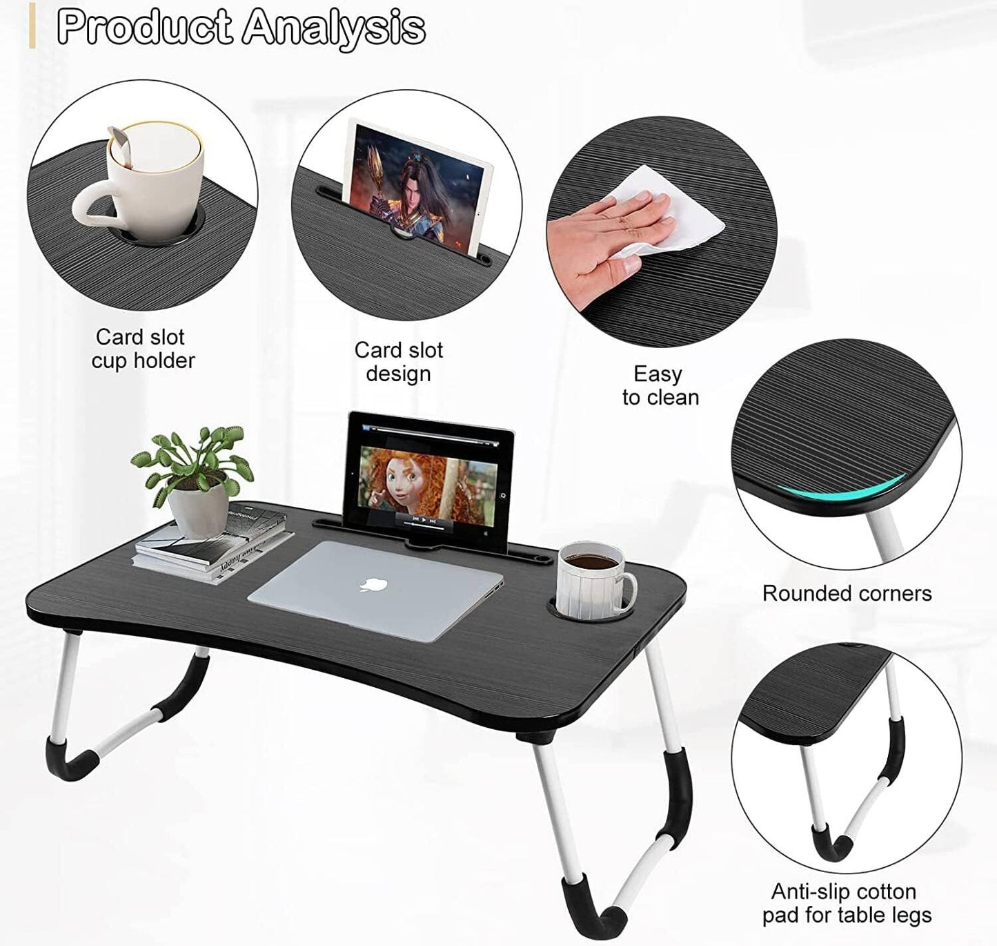 Foldable Laptop Desk – Adjustable Height & Angle Bed Table | Portable Lap Desk for Bed, Sofa & Couch | Breakfast Tray & Cup Slot, Reading & Writing Stand