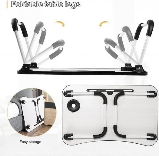 Foldable Laptop Desk – Adjustable Height & Angle Bed Table | Portable Lap Desk for Bed, Sofa & Couch | Breakfast Tray & Cup Slot, Reading & Writing Stand