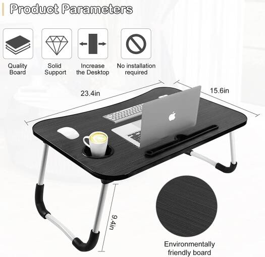 Foldable Laptop Desk – Adjustable Height & Angle Bed Table | Portable Lap Desk for Bed, Sofa & Couch | Breakfast Tray & Cup Slot, Reading & Writing Stand