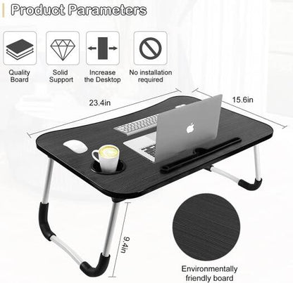 Foldable Laptop Desk – Adjustable Height & Angle Bed Table | Portable Lap Desk for Bed, Sofa & Couch | Breakfast Tray & Cup Slot, Reading & Writing Stand