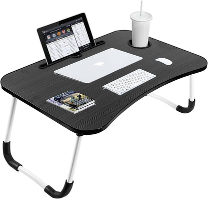 Foldable Laptop Desk – Adjustable Height & Angle Bed Table | Portable Lap Desk for Bed, Sofa & Couch | Breakfast Tray & Cup Slot, Reading & Writing Stand
