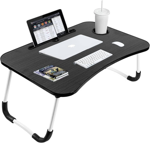 Foldable Laptop Desk – Adjustable Height & Angle Bed Table | Portable Lap Desk for Bed, Sofa & Couch | Breakfast Tray & Cup Slot, Reading & Writing Stand